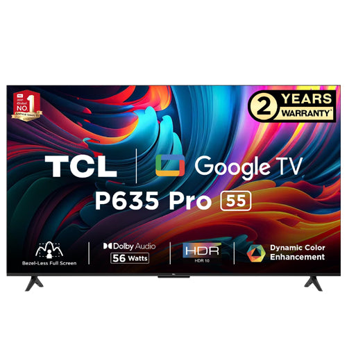 TCL 139 cm (55 inches) Bezel-Less Full Screen Series Ultra HD 4K Smart LED Google TV 55P635 Pro (Black)