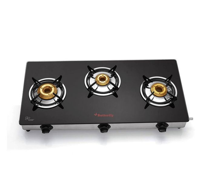 Butterfly Radiant 3B Jumbo 3 Burner Glass Top Gas Stove (Black)