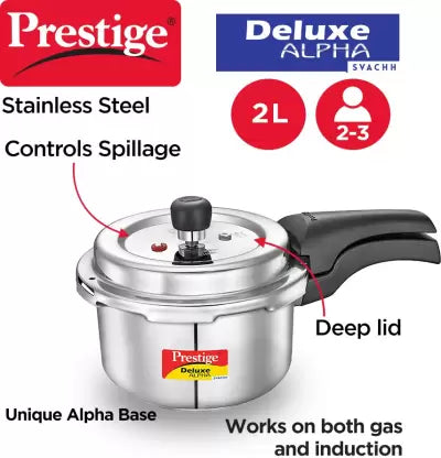 Prestige Deluxe Alpha Svachh 2 L Induction Bottom Pressure Cooker  (Stainless Steel)