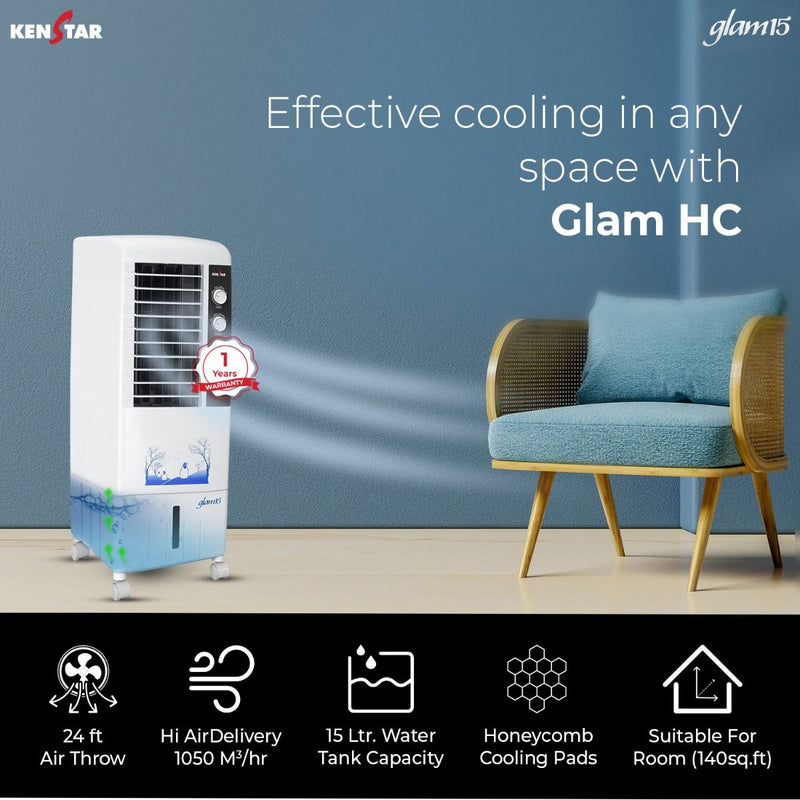 Kenstar 15 Litre Glam 15R Personal Cooler with Remote Control White (Suitable for Room Size Upto 120 sq. ft.)