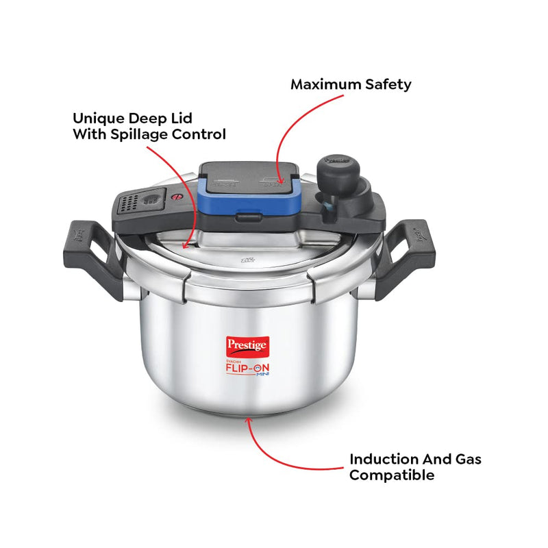 Prestige 5L Svachh FLIP-ON Stainless Steel Tri-ply bottom Pressure Cooker with glass lid|Innovative lock lid with spillage control|Gas & Induction compatible