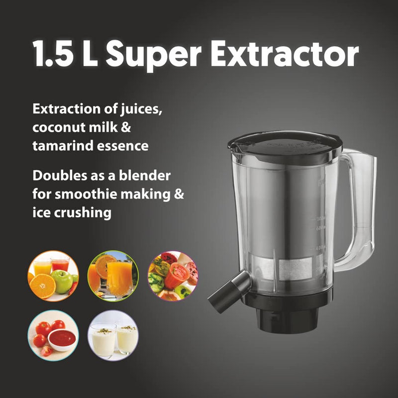 Preethi Taurus Plus MG-257 Mixer Grinder, 1000 Watt, Blue/Black 4 Jars - Super Extractor Juicer Jar