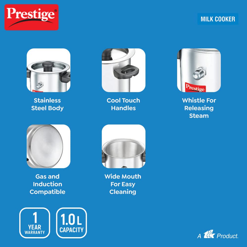 Prestige SS Milk Cooker 1.0L, Stainless Steel, Silver