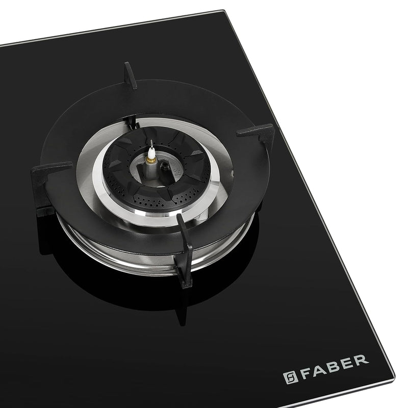 Faber Hob 3 Burner | Auto-Ignition | Spillage Proof | HOB SUPERIA HT763 BR AI | Concealed Chamber | Metal Knobs | Pan Support | Black Glass Finish