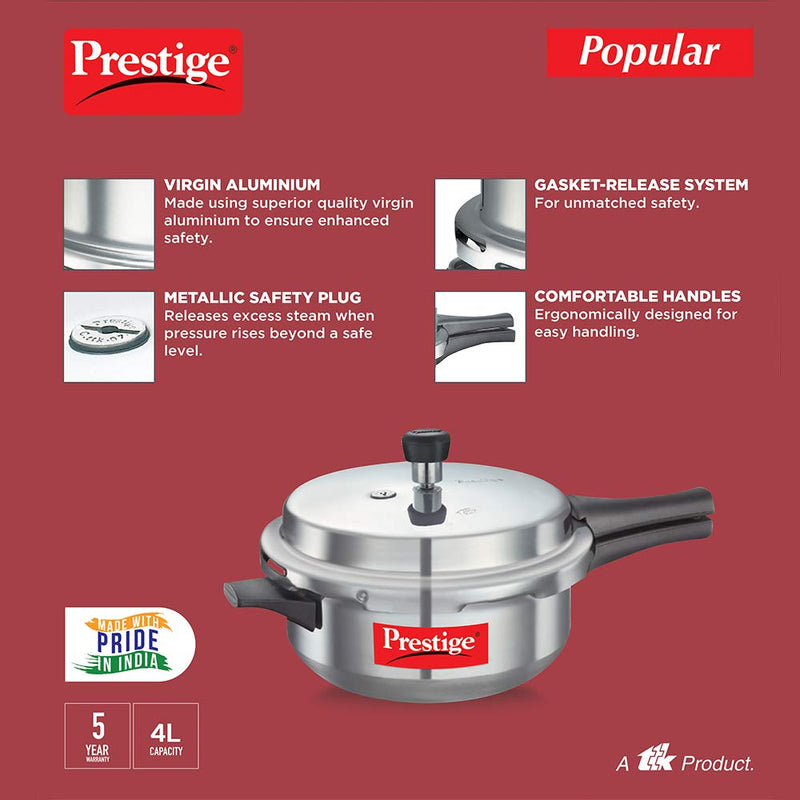 Prestige Popular Junior Deep Pan, 4 Liters, Aluminium, Outer Lid, Silver