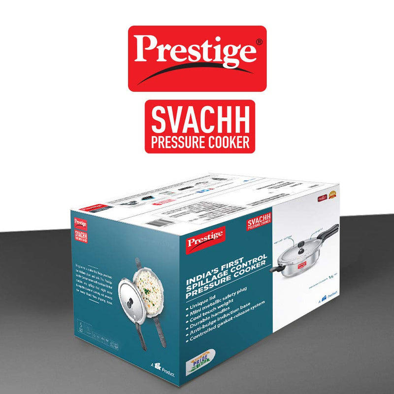 Prestige Svachh Aluminium Senior Deep Pan Outer Lid Pressure Cooker, 5L, Silver