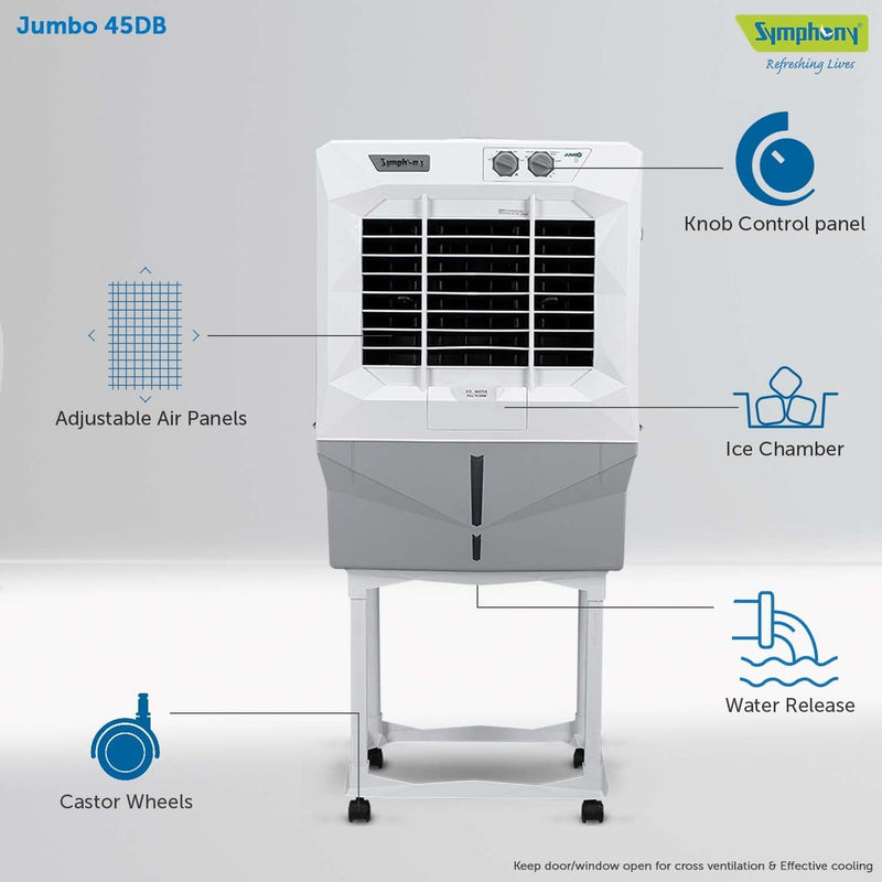 Symphony Jumbo 45 DB Desert Air Cooler For Home with Aspen Pads, Powerful Double Blower