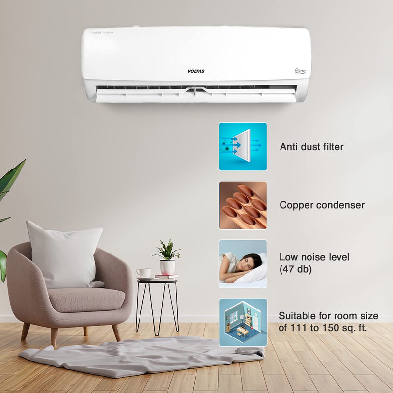 Voltas 1.5 Ton 3 Star, Fixed Speed Split AC (Copper, LED Display, Anti-dust Filter, 2023 Model, 183 Vectra Elegant, White)