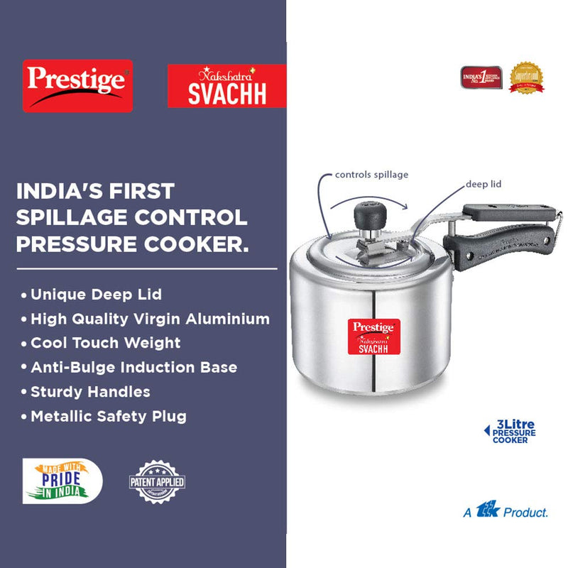 Prestige Nakshatra Plus Svachh 3 litre Aluminium Straight wall Inner Lid Pressure Cooker (Silver)