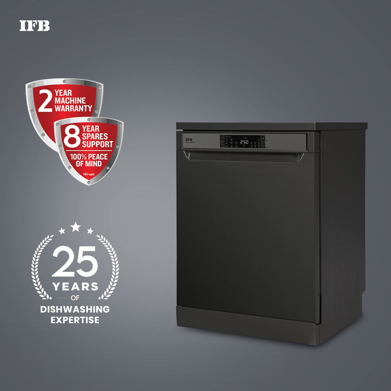 IFB 16 Place Settings ‎Hot water wash Free Standing Dishwasher (Neptune VX2 Plus, Inox Grey, In Built Heater with Turbo Drying