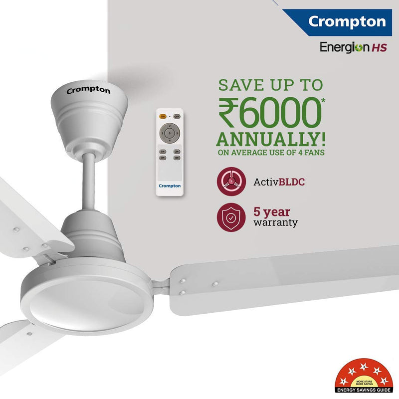 Crompton Energion HS 1200 mm (48 inch) Energy Efficient 5 Star Rated High Speed BLDC Ceiling Fan with Remote (Opal White)