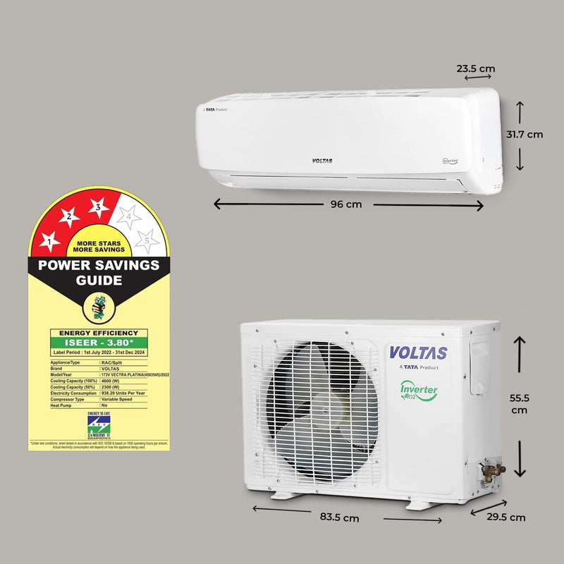 Voltas 1.5 Ton 3 Star, Fixed Speed Split AC (Copper, LED Display, Anti-dust Filter, 2023 Model, 183 Vectra Elegant, White)