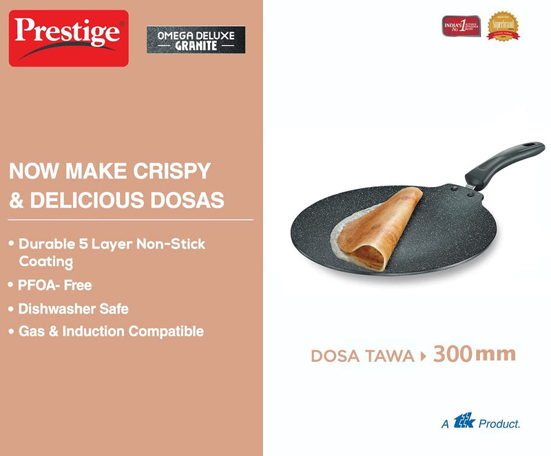 Prestige Omega Deluxe Granite 30cm Non-Stick Dosa Tawa|Scratch and Abrasion Resistant |Gas & Induction Compatible