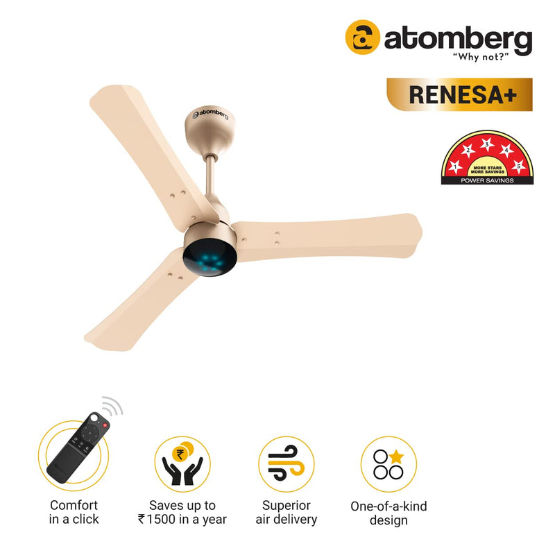 atomberg Renesa+ 1200mm BLDC Motor 5 Star Rated Sleek Ceiling Fans with Remote Control