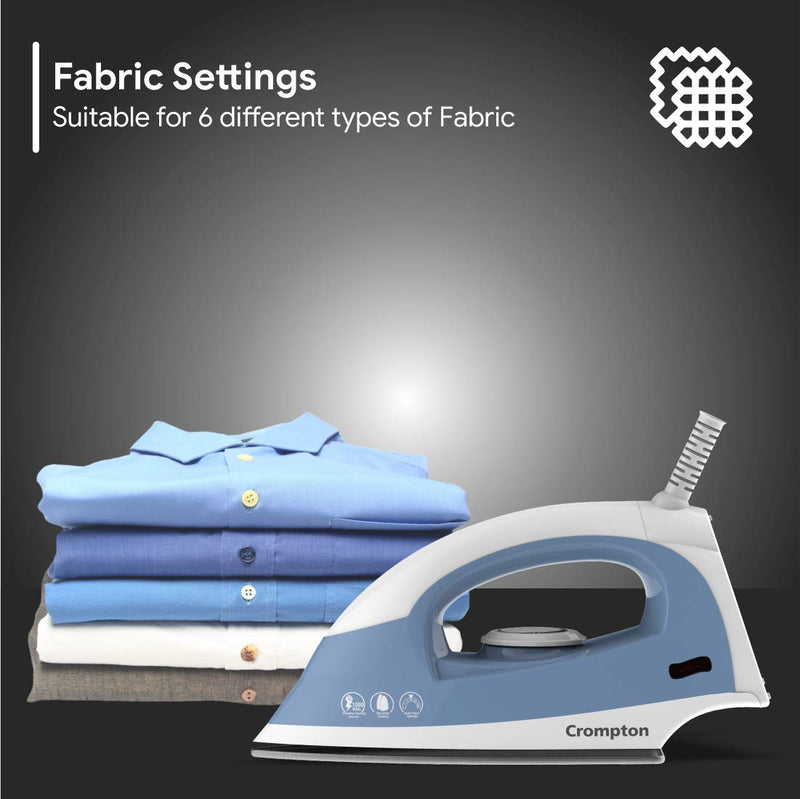 Crompton Brio 1000-Watts Dry Iron with Weilburger coating (Sky Blue and White)