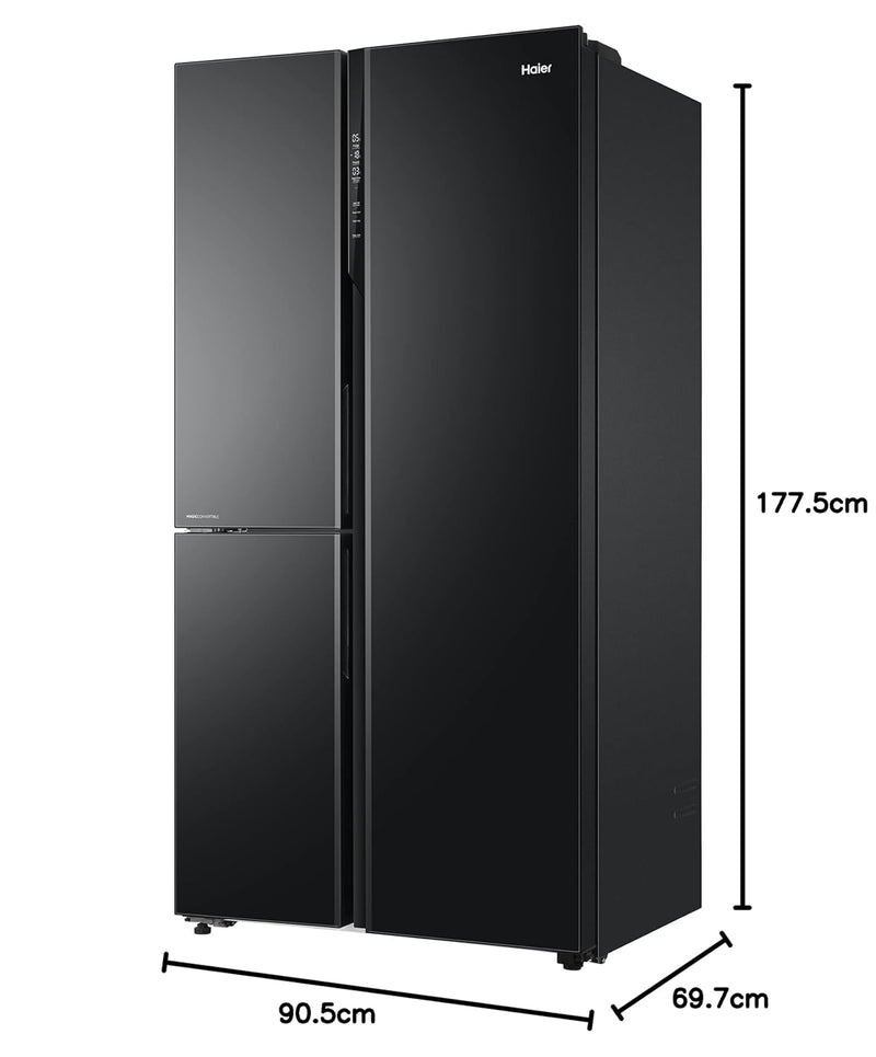 Haier 598L Frost Free Inverter Triple Door Side by Side Refrigerator (HRT-683KG, Black Glass, Convertible)