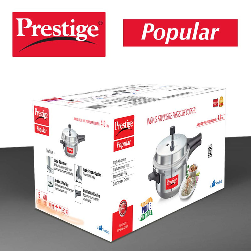 Prestige Popular Junior Deep Pan, 4 Liters, Aluminium, Outer Lid, Silver