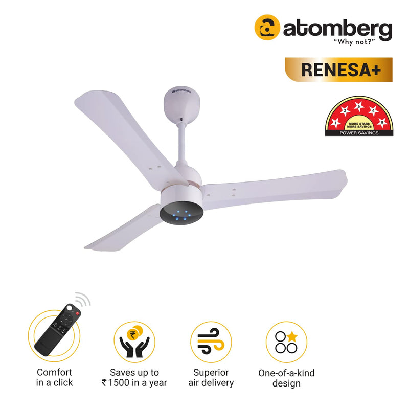 atomberg Renesa+ 1200mm BLDC Motor 5 Star Rated Sleek Ceiling Fans with Remote Control