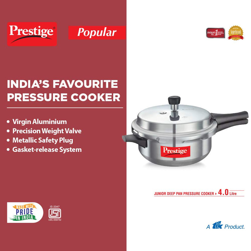 Prestige Popular Junior Deep Pan, 4 Liters, Aluminium, Outer Lid, Silver