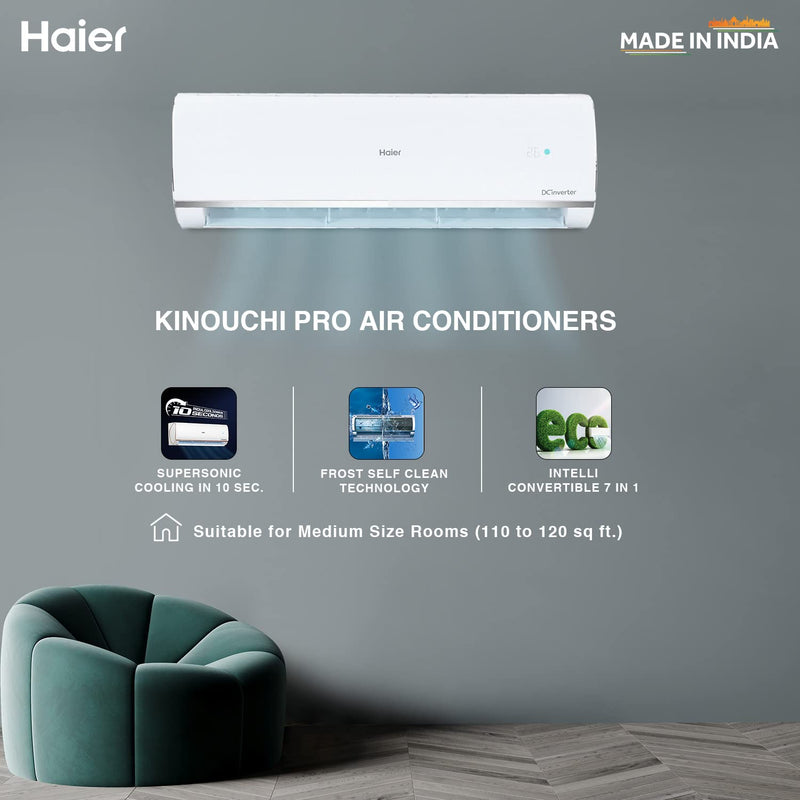 Haier 1 Ton 3 Star Inverter Split AC (Copper, Convertible 7 in 1 Cooling Modes, Antibacterial Filter, 2023 Model White)