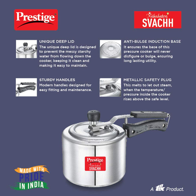 Prestige Nakshatra Plus Svachh 3 litre Aluminium Straight wall Inner Lid Pressure Cooker (Silver)