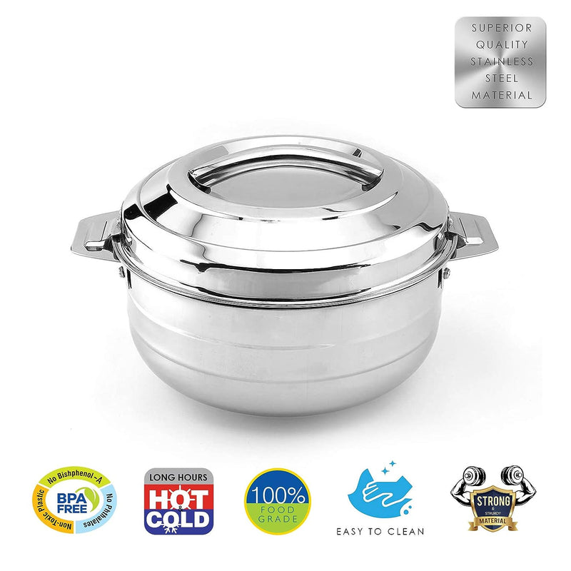 Cello Lumina Stainless Steel Casserole, 3.5 Litre, Silver,Solid