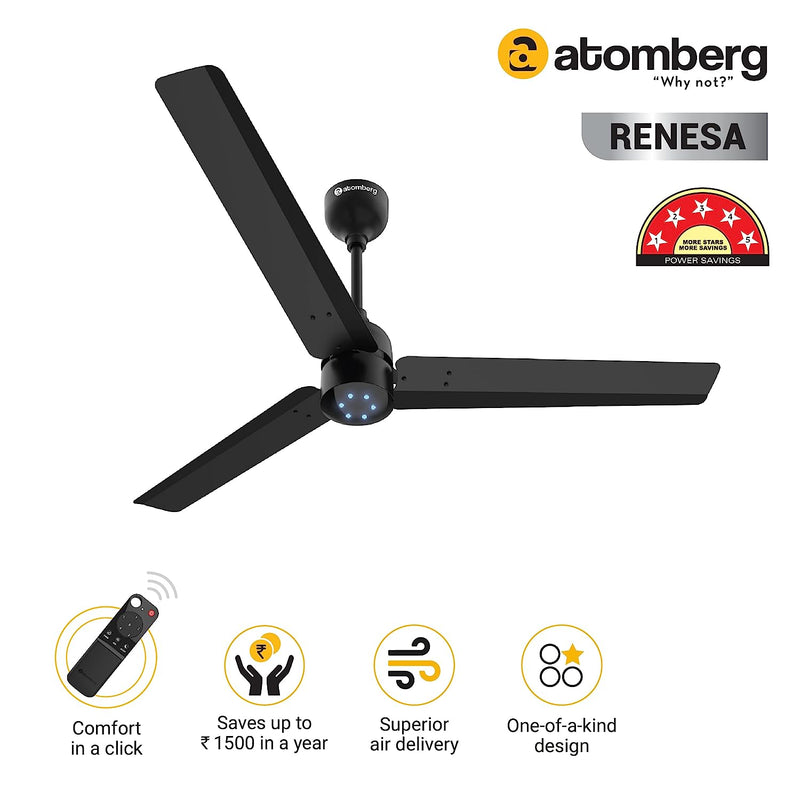 atomberg Renesa+ 1200mm BLDC Motor 5 Star Rated Sleek Ceiling Fans with Remote Control