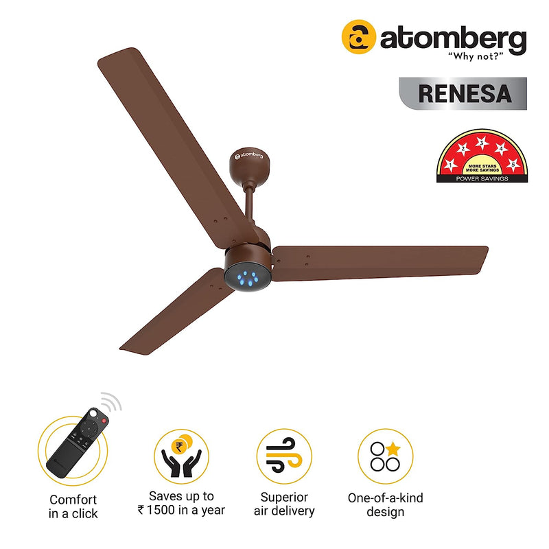 atomberg Renesa+ 1200mm BLDC Motor 5 Star Rated Sleek Ceiling Fans with Remote Control