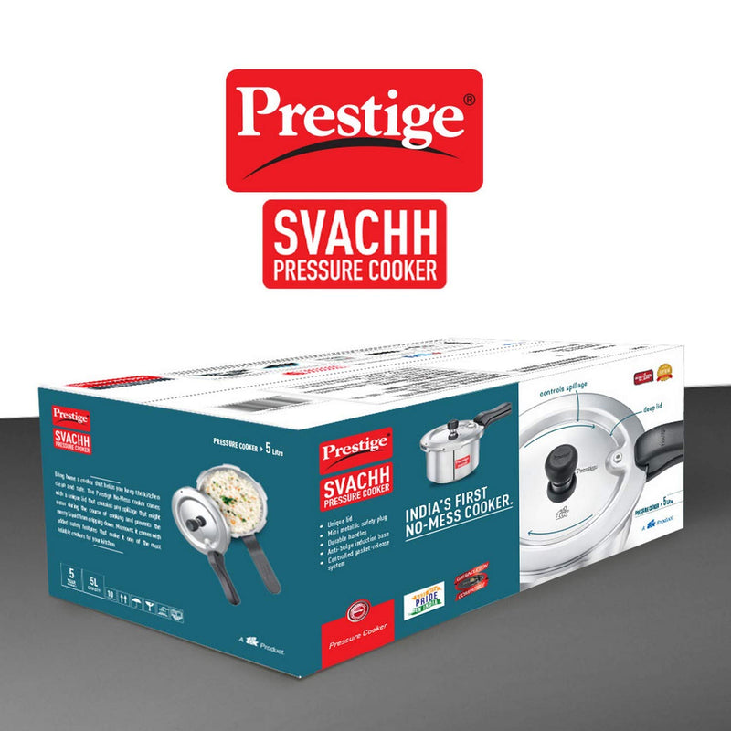 Prestige Svachh Aluminium Outer Lid Pressure Cooker, With Spillage Control, 5L, Silver