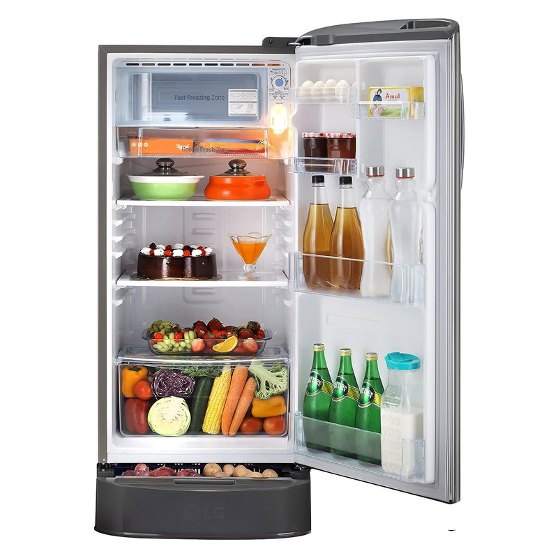 LG 185 L 3 Star Direct-Cool Single Door Refrigerator (GL-D201APZD, Shiny Steel, Base stand with Drawer, Gross Volume- 190 L)