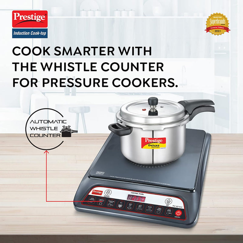 Prestige PIC 20 WIZ 1600W Induction Cooktop(Black, Automatic Whistle Counter, Indian Menu Option)