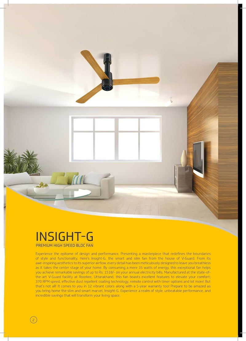 V-GUARD INSIGHT-G Electric Ceiling premium decorative BLDC fan Choco Gold Wood 1.2 m