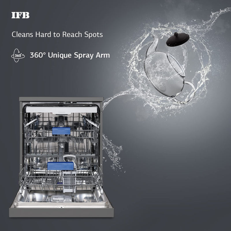 IFB 16 Place Settings ‎Hot water wash Free Standing Dishwasher (Neptune VX2 Plus, Inox Grey, In Built Heater with Turbo Drying