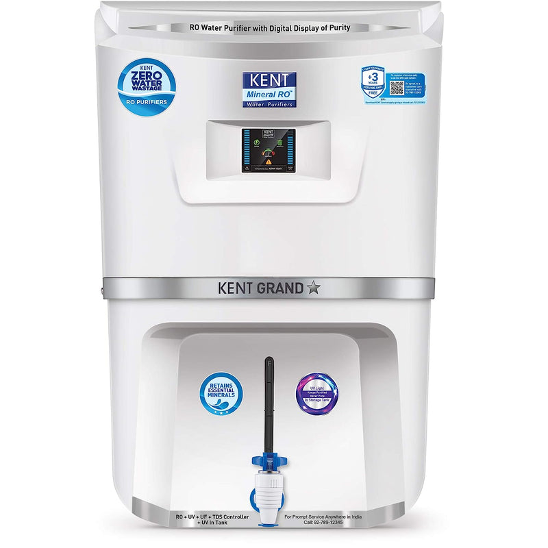 Kent 9 Litres RO+UV+UF+TDS Water Purifier, Grand Star with Digital Display of Minerals & Purity and Zero Water Wastage