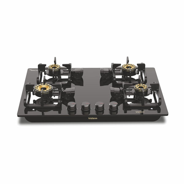 Vidiem Vogue V1 4-Burner Gas Cooktop/Hob | World's First Fully Removable Burner Assembly | 10MM Toughened Glass