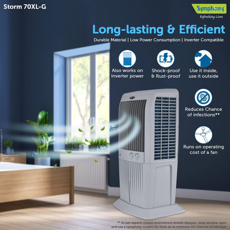 Symphony Storm 70 XL Desert Air Cooler For Home with Honeycomb Pads