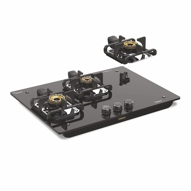 Vidiem Vogue V1-3Burner Gas Cooktop/Hob | World's First Fully Removable Burner Assembly