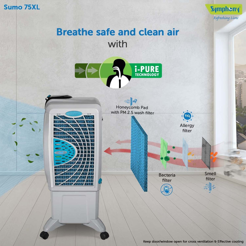 Symphony Sumo 75 XL Desert Air Cooler For Home with Honeycomb Pads, Powerful +Air Fan