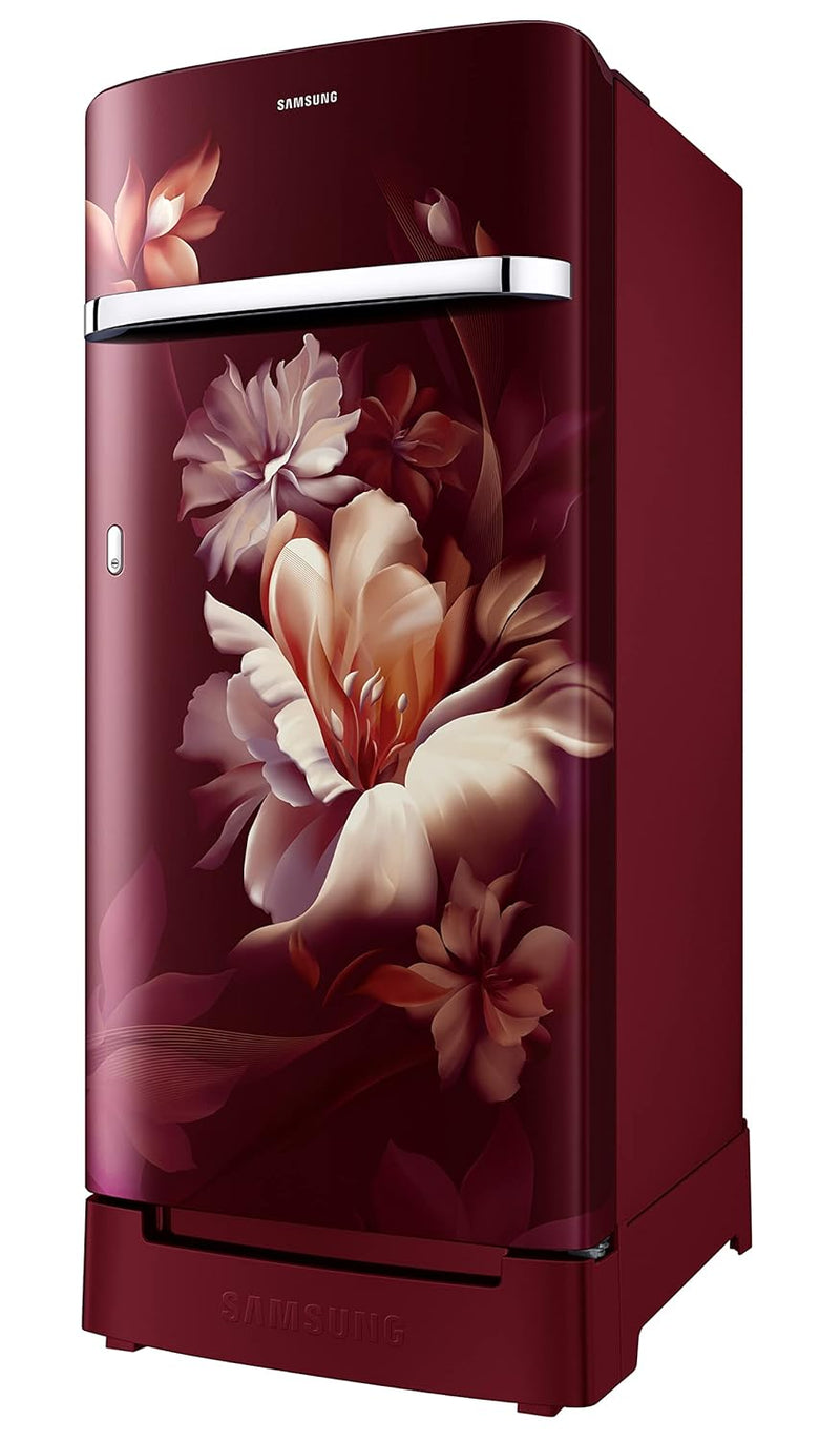 Samsung 189L 5 Star Inverter Direct-Cool Single Door Refrigerator Appliance (RR21C2H25RZ/HL,Midnight Blossom Red) Base Stand Drawer 2023 Model