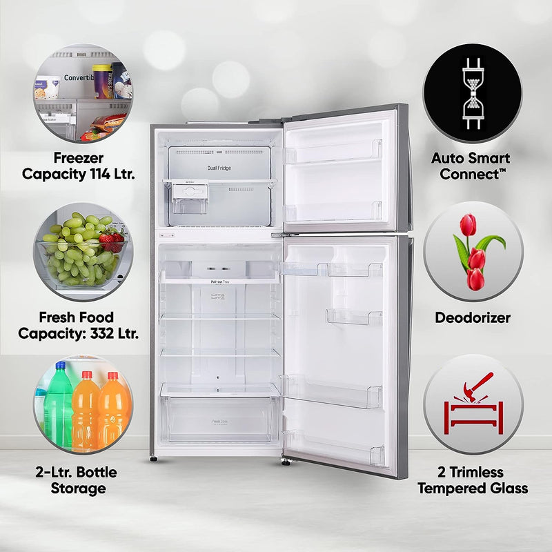 LG 446 L 1 Star Frost-Free Smart Inverter Double Door Refrigerator (GL-T502APZR, Shiny Steel, Convertible & Door Cooling+)