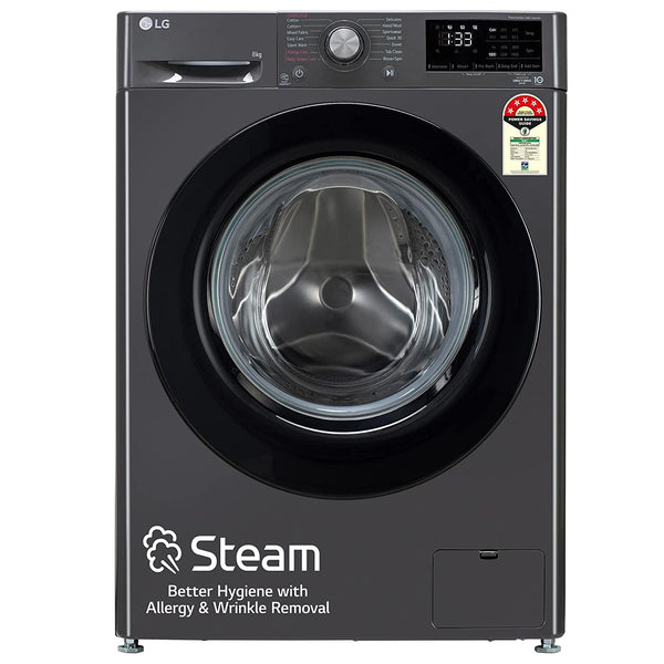 LG 8 Kg 5 Star Inverter Fully-Automatic Front Loading Washing Machine with Inbuilt heater (FHV1408Z2M, Middle Black, AI DD Technology & Steam for Hygiene)