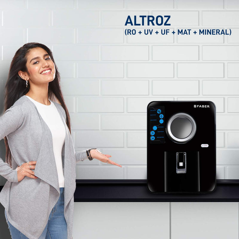 Faber Altroz (RO+UV+UF+MAT) with Heavy Duty Membrane Upto 3000 TDS Water Purifier, Black, 10 Liter