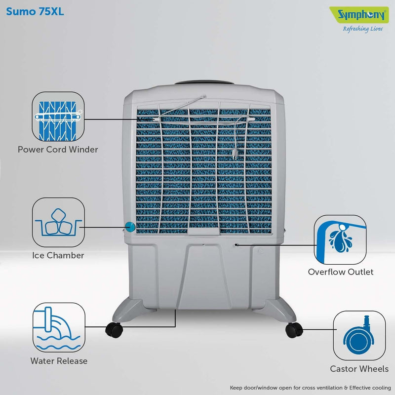 Symphony Sumo 75 XL Desert Air Cooler For Home with Honeycomb Pads, Powerful +Air Fan