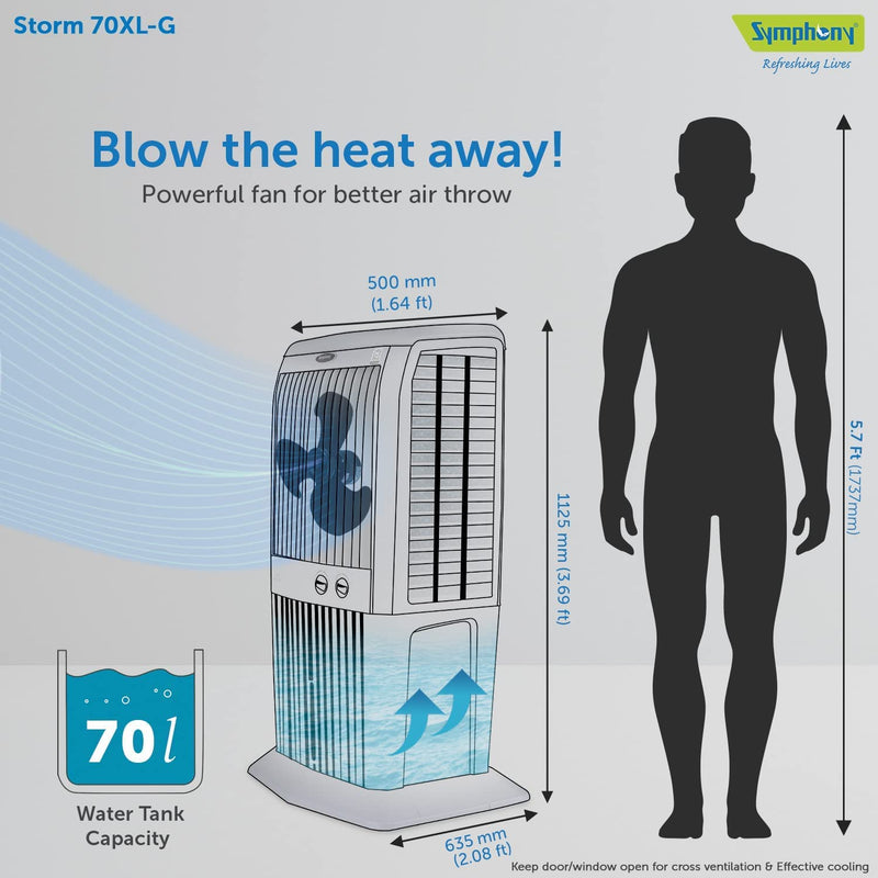 Symphony Storm 70 XL Desert Air Cooler For Home with Honeycomb Pads