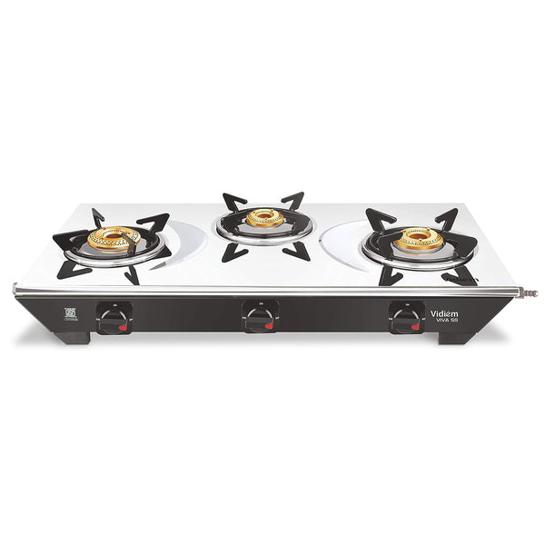 Vidiem Gas Stove S3 179 A Viva (Silver & Black) | 3 Burner Stainless Steel