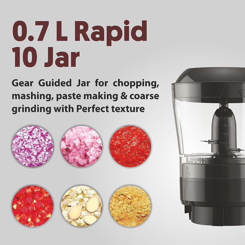 Preethi Peppy Pro MG 247, 750 Watts, 4 Jars - Unique Rapid 10 Chopping Jar, Dual Colour Swish design, Green/Black