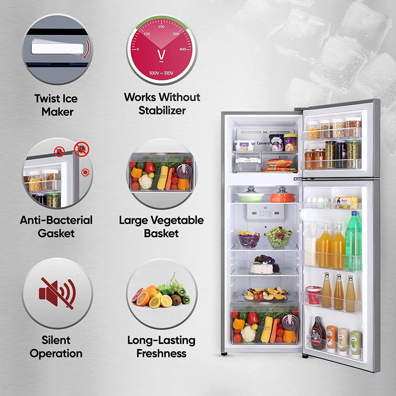 LG 288 L 2 Star Smart Inverter Frost-Free Double Door Refrigerator (GL-S322SPZY, Shiny Steel, Convertible)