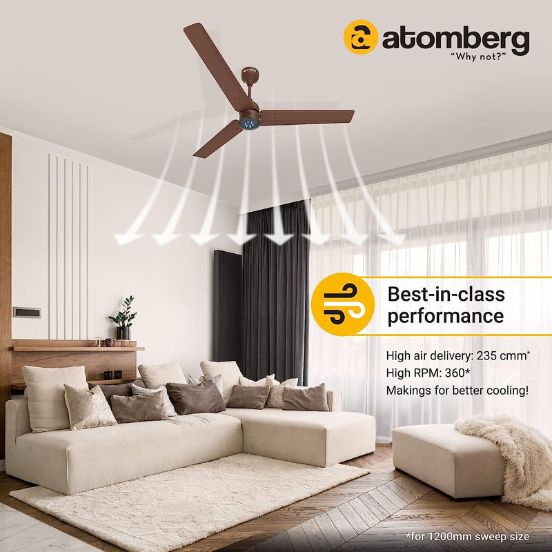 atomberg Renesa+ 1200mm BLDC Motor 5 Star Rated Sleek Ceiling Fans with Remote Control