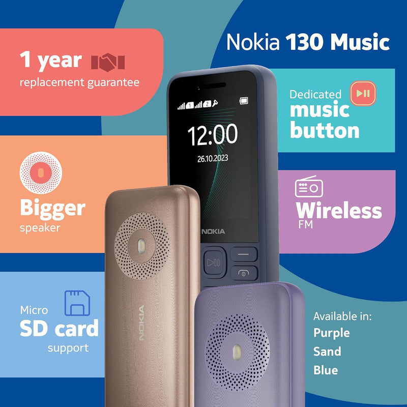 Nokia 130 Music | Built-in Powerful Loud Speaker with Music Player and Wireless FM Radio | Dedicated Music Buttons | Big 2.4” Display