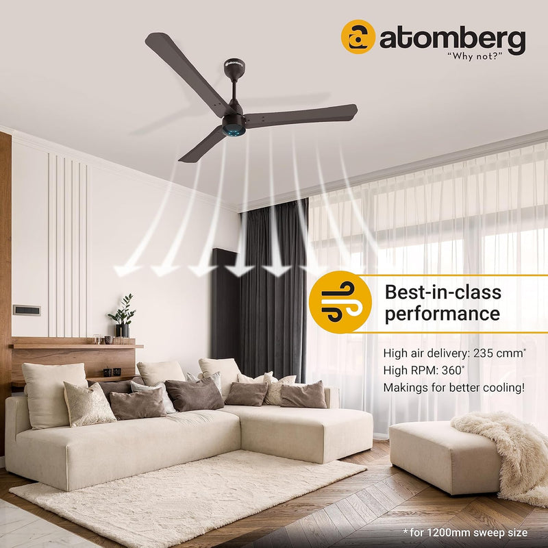 atomberg Renesa+ 1200mm BLDC Motor 5 Star Rated Sleek Ceiling Fans with Remote Control